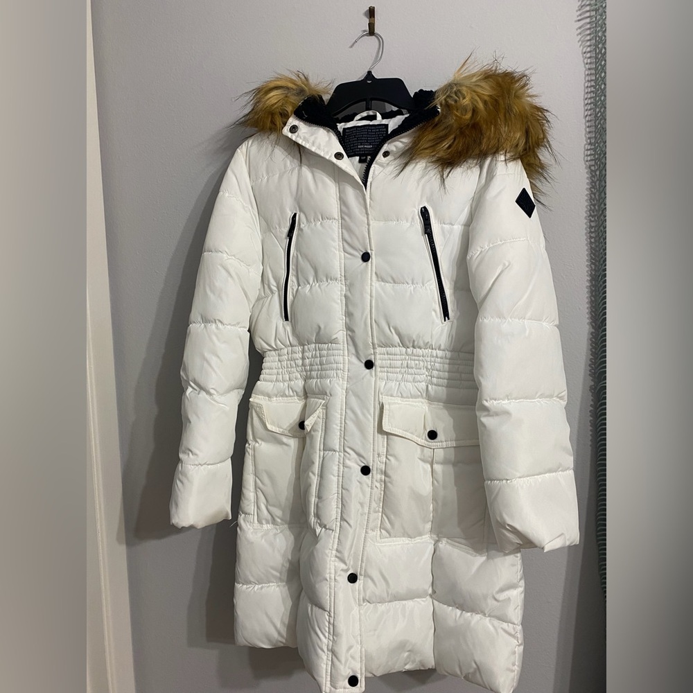 Faux-Fur-Trim Hooded Puffer Coat